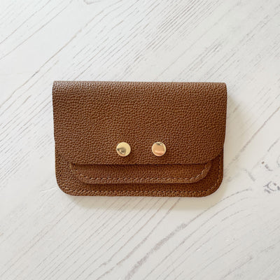 Picture of personalised pebble grain brown leather card purse (British made women's small leather purse)