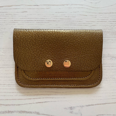 Picture of personalised bronze card purse, women's small bronze purse UK, small bronze leather purse UK