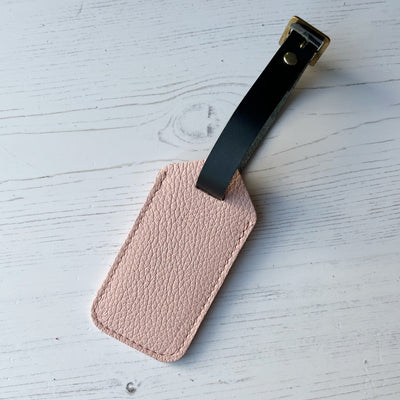 Soft pink leather luggage tag, personalised luggage tag UK, personalised British leather luggage tag.JPG