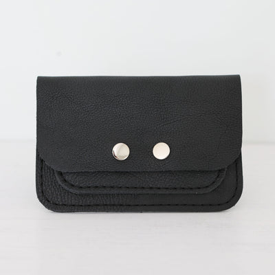 Picture of personalised black leather card purse (British made women's small leather purse)