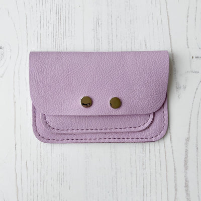 Picture of personalised lilac leather card purse (British made women's small leather purse)