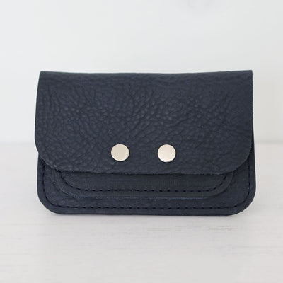 Picture of personalised navy card purse, women's small navy purse UK, small navy leather purse UK