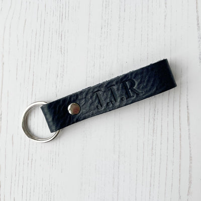 Picture of British-made sustainable navy leather keyring with free personalisation - UK leather accessories