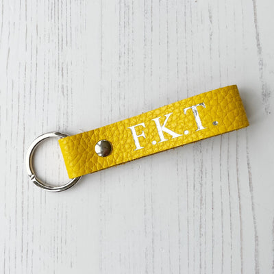 Picture of British-made sustainable yellow leather keyring with free personalisation - UK leather accessories