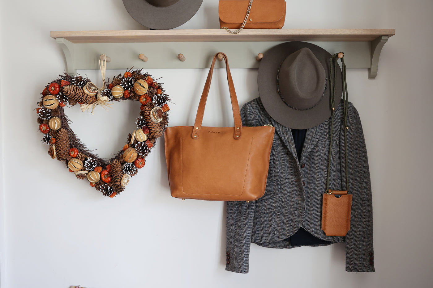 Tan leather bags and accessories