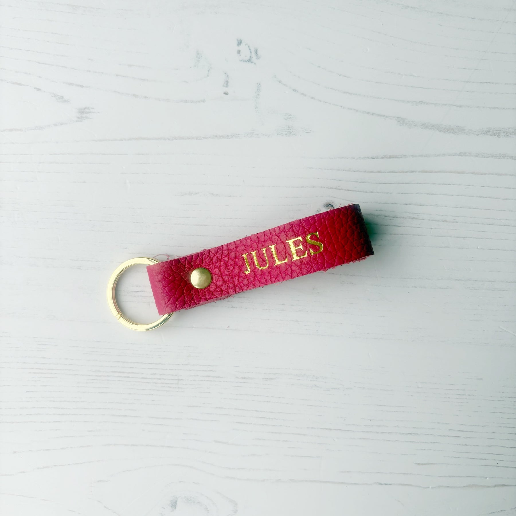 Bright Pink Personalised Leather Keyring | Pedal & Brass
