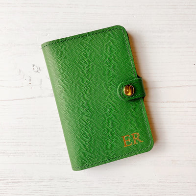 Bright green leather travel wallet / leather passport cover, personalised passport cover, personalised wedding gift, personalised travel wallet, personalised gifts for teens