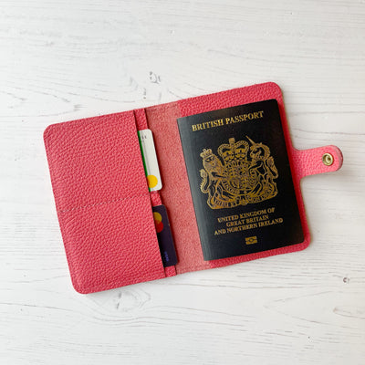 Coral pink pebble grain leather travel wallet / leather passport cover, personalised passport cover, personalised wedding gift, personalised travel wallet, personalised gifts for teens