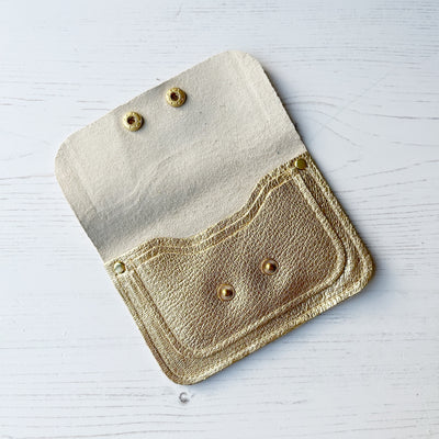 Picture of personalised gold leather card purse (British made women's small leather purse)