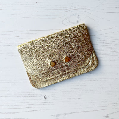 Picture of personalised gold card purse, women's small gold purse UK, small gold leather purse UK