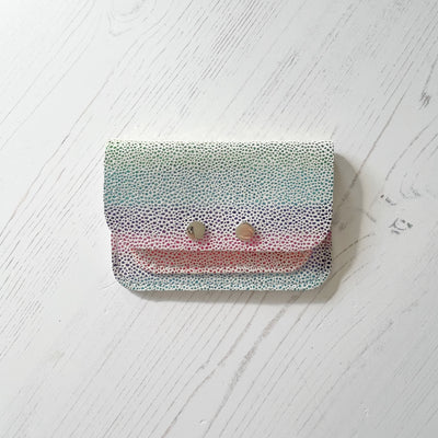 Picture of personalised rainbow metallic leather card purse (British made women's small leather purse)