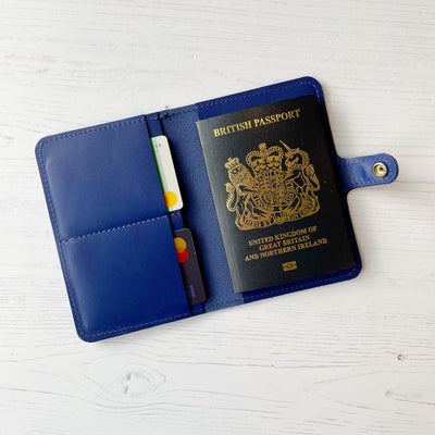 Royal blue leather travel wallet / leather passport cover, personalised passport cover, personalised wedding gift, personalised travel wallet, personalised gifts for teens