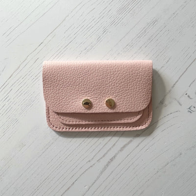 Picture of personalised soft pink leather card purse (British made women's small leather purse)