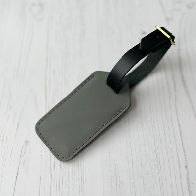 Picture of grey personalised leather luggage tag UK
