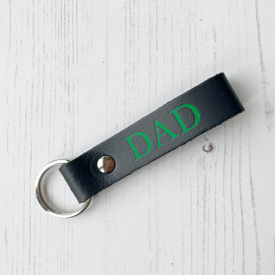 Picture of British-made sustainable dark grey leather keyring with free personalisation - UK leather accessories