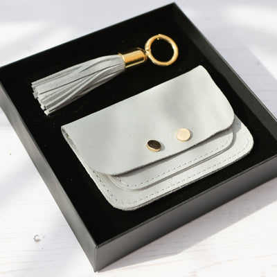 Picture of British-made sustainable grey suede leather small card purse with free personalisation - UK leather accessories