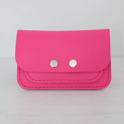 Picture of personalised neon pink leather card purse (British made women's small leather purse)