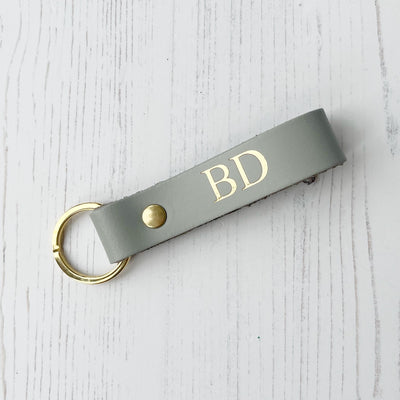 Picture of British-made sustainable light grey leather keyring with free personalisation - UK leather accessories