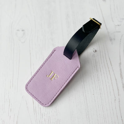 Picture of lilac personalised leather luggage tag UK