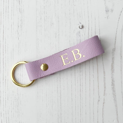 Picture of British-made sustainable lilac leather keyring with free personalisation - UK leather accessories