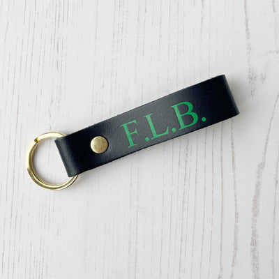 Picture of British-made sustainable navy leather keyring with free personalisation - UK leather accessories