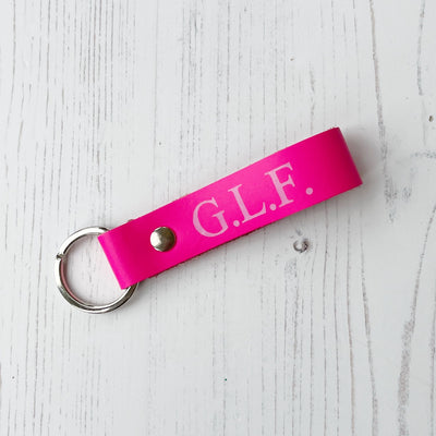 Picture of British-made sustainable neon pink leather keyring with free personalisation - UK leather accessories