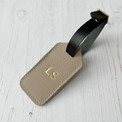 Picture of nude personalised leather luggage tag UK