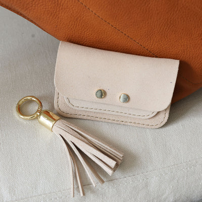 Picture of British-made sustainable nude suede leather small card purse with free personalisation - UK leather accessories