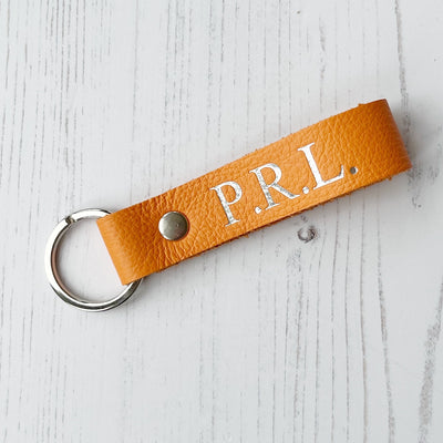 Picture of British-made sustainable orange leather keyring with free personalisation - UK leather accessories