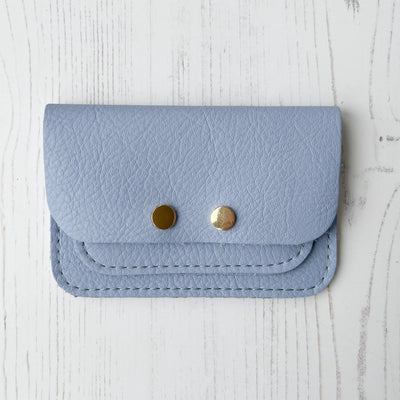 Picture of personalised pale blue leather card purse (British made women's small leather purse)