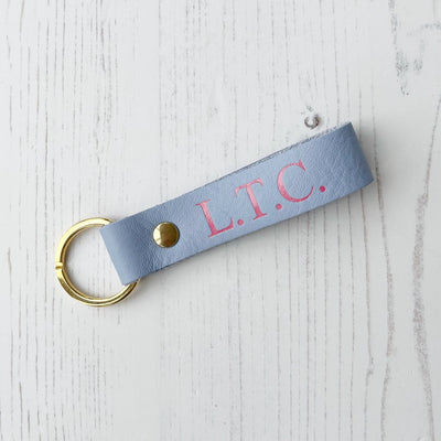 Picture of British-made sustainable pale blue leather keyring with free personalisation - UK leather accessories