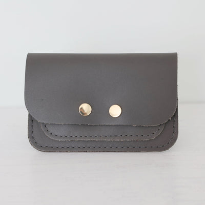 Picture of personalised dark grey leather card purse (British made women's small leather purse)