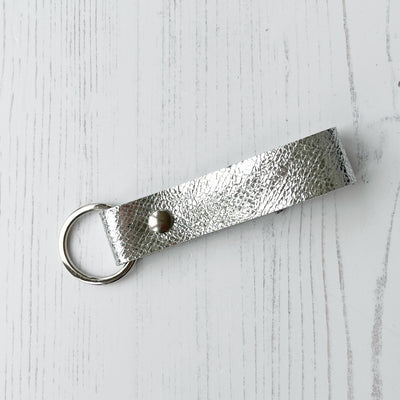 Picture of British-made sustainable silver snakeskin leather keyring with free personalisation - UK leather accessories