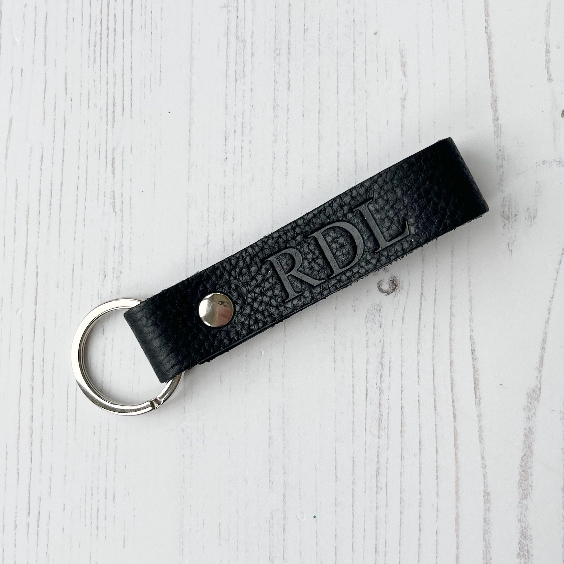 Black Personalised Leather Keyring | Pedal & Brass