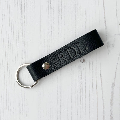 Picture of British-made sustainable soft black leather keyring with free personalisation - UK leather accessories