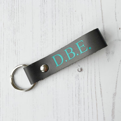 Picture of British-made sustainable soft dark grey leather keyring with free personalisation - UK leather accessories