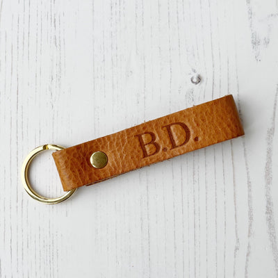 Picture of British-made sustainable tan leather keyring with free personalisation - UK leather accessories