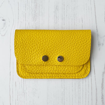 Picture of personalised yellow leather card purse (British made women's small leather purse)